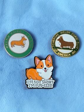 Welsh Corgi Enamel Pins - 2 Vintage 1 New With Display Frame